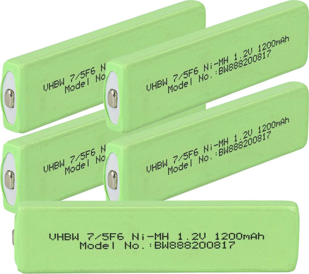 vhbw 5x Akkuzelle Ersatz für Streamsonic NM-14P für CD Player (1100 mAh, 1,2 V, NiMH), Akku 7/5F6, Button Top