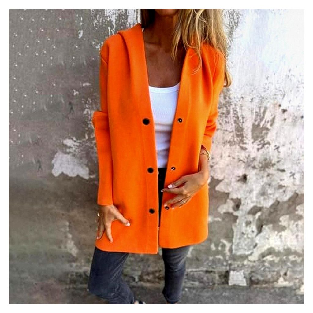 Damen Strickjacke mit Knöpfen, Lange Einreihige Trenchcoats, Bequemer Übergangsmantel, Lockerer Herbstmantel, Wollmantel, Langarm Kapuzenjacke, E...