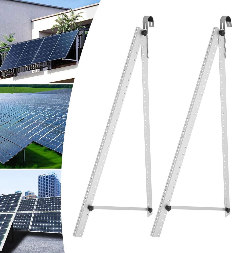Solarmodul Halterungen - Verstellbare Montagehalterungen - Universell kompatibel - 0–90° Neigung - 2er Set - Silber