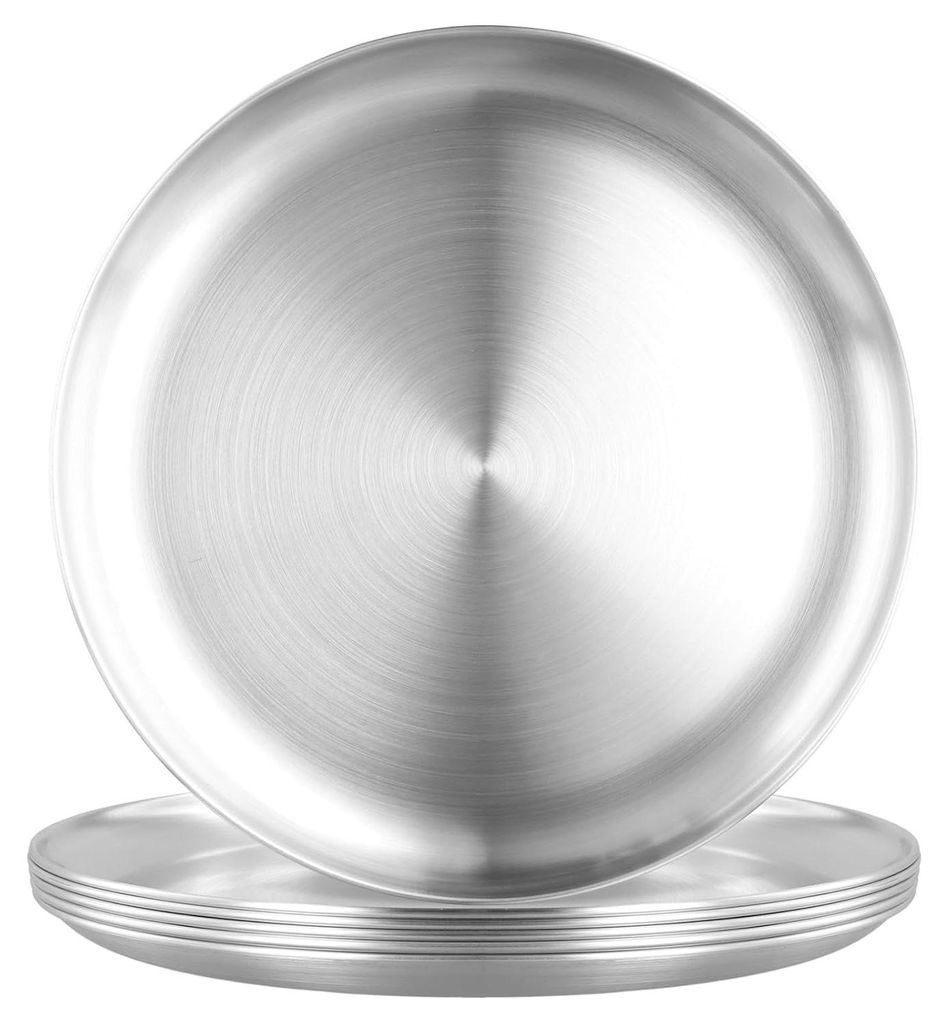 TRANKIELO® - 6 stuks 26 cm ronde roestvrijstalen borden – Productafbeelding 