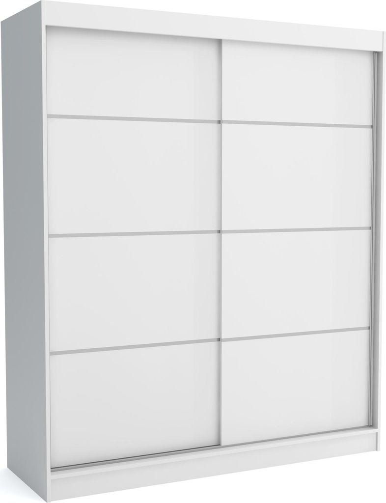 Kleiderschrank ROB WHITE 180x60x215 cm – Schiebetüren, Kleiderstange & Regalböden – Moderner Schrank für Schlafzimmer oder Ankleidezimmer,