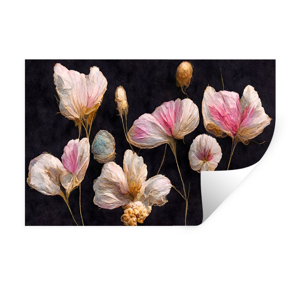 MuchoWow Wandtattoo Wandsticker Wandaufkleber Blumen - Pflanzen - Rosa - Schwarz 120x80 cm Selbstklebend und Repositionierbar - Selbstklebend - F...