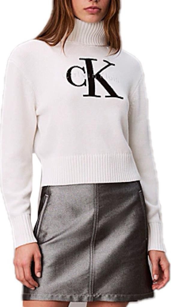 Eleganter Weißer Rollkragenpullover für Damen mit Stickerei-Detail