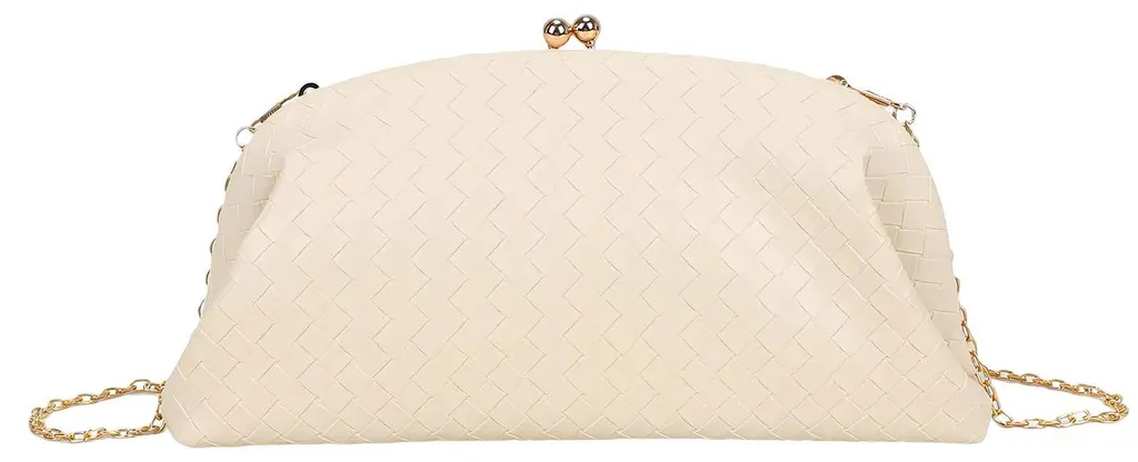 Sac de soirée tressé Gallantry beige avec boucle chic et bandoulière