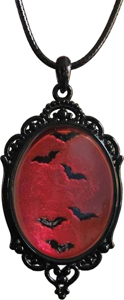 Halskette mit Fledermaus-Anhänger für Damen, Gothic-Halsband, ovaler Anhänger mit Fledermaus-Muster, Vintage-Hexenschmuck, Geschenk für Hallowe...