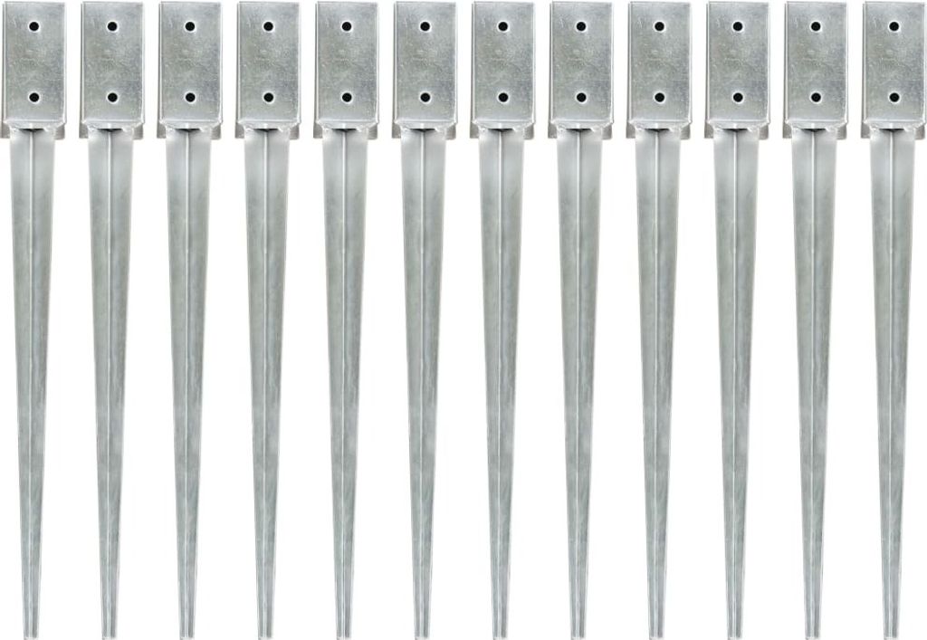 "SALE 2026"Erdspieße 12er set - modernes Design - fü Garten - Silbern 7×7×75cm Verzinkter Stahl DE194592 - Zaunzubehör