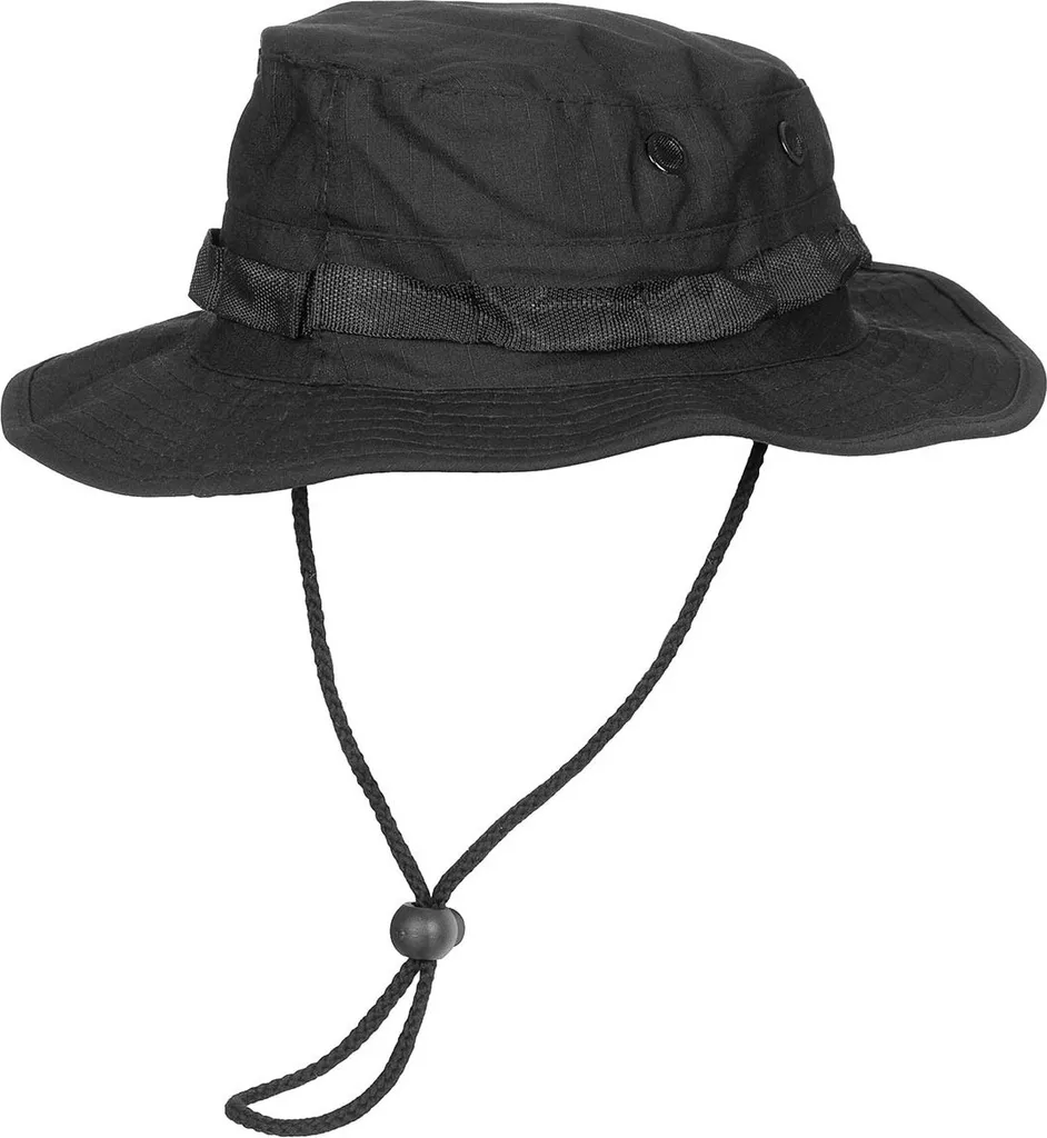 Cappello Boonie US GI Nero Rip-Stop con Mentoniera - Taglia M Outdoor