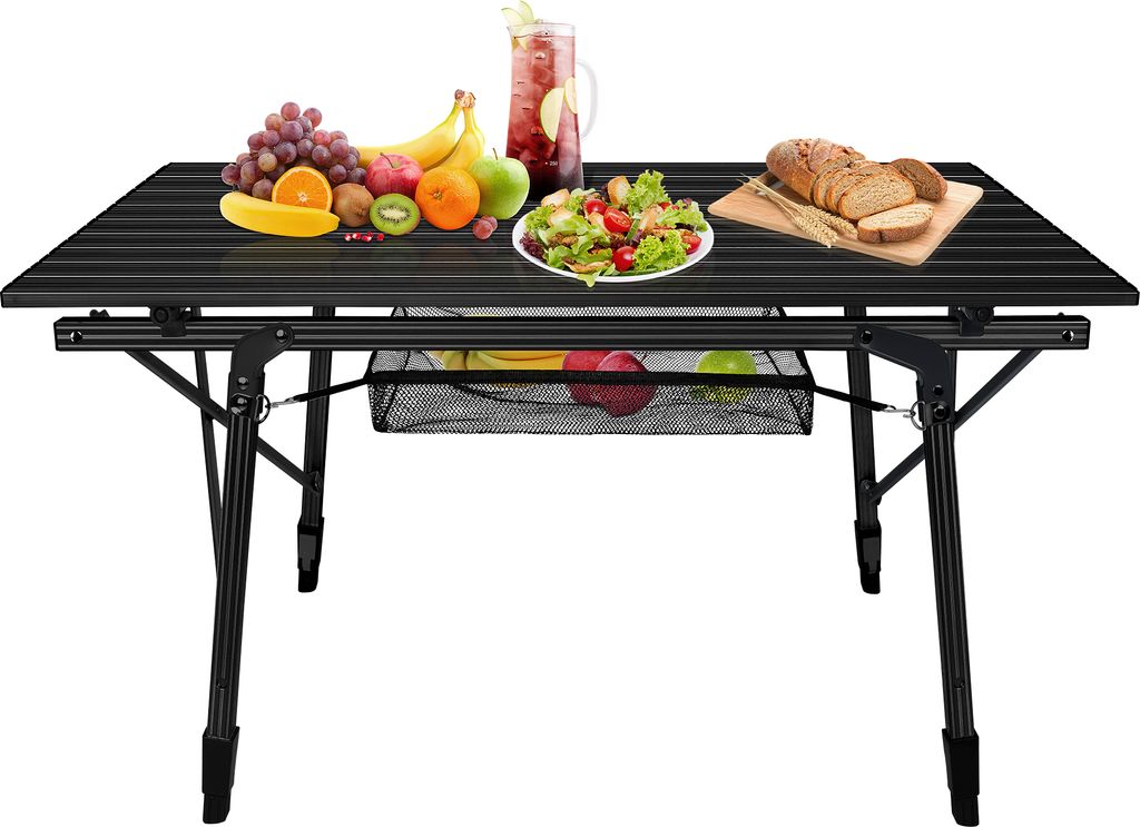 YUENFONG Campingtisch Klapptisch klappbar Tisch Falttisch mit Aluminiumrahmen, Höhenverstellbar Gartentisch Buffettisch, 90x52x45cm, Schwarz