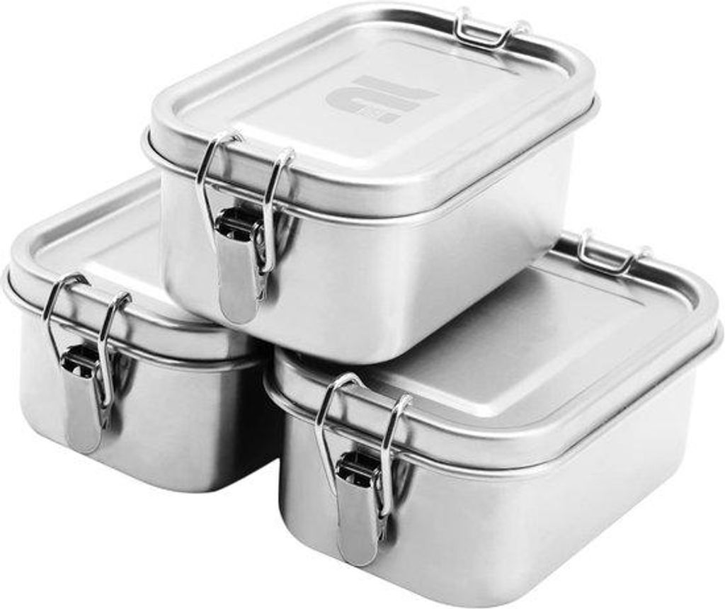 Kleine roestvrij stalen lunchboxen 2 x 400 ml, BPA-vrij, vriezer- en vaatwasserbestendige metalen snackboxhouder