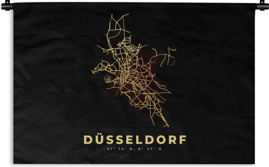 MuchoWow Wandteppich Wandbehang Gold - Düsseldorf - Karte - Stadtplan - Wegbeschreibung 150x100 cm Tapisserie Dekoration Wandtuch - Waschbar - T...
