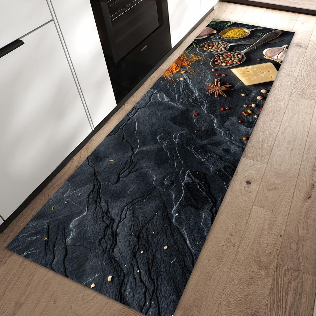 Küchenteppich 80x250cm rutschfest & abwischbar PVC Läufer - Küche Zutaten