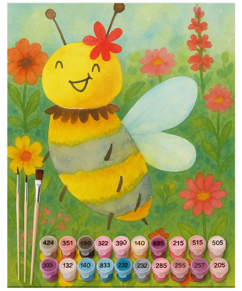 Mr. & Mrs. Panda Malen nach Zahlen Biene Blume Design 40 x 50 cm Ohne Rahmen - Weiß - Geschenk, DIY, acryl malset, Bild, Leinwand, mit