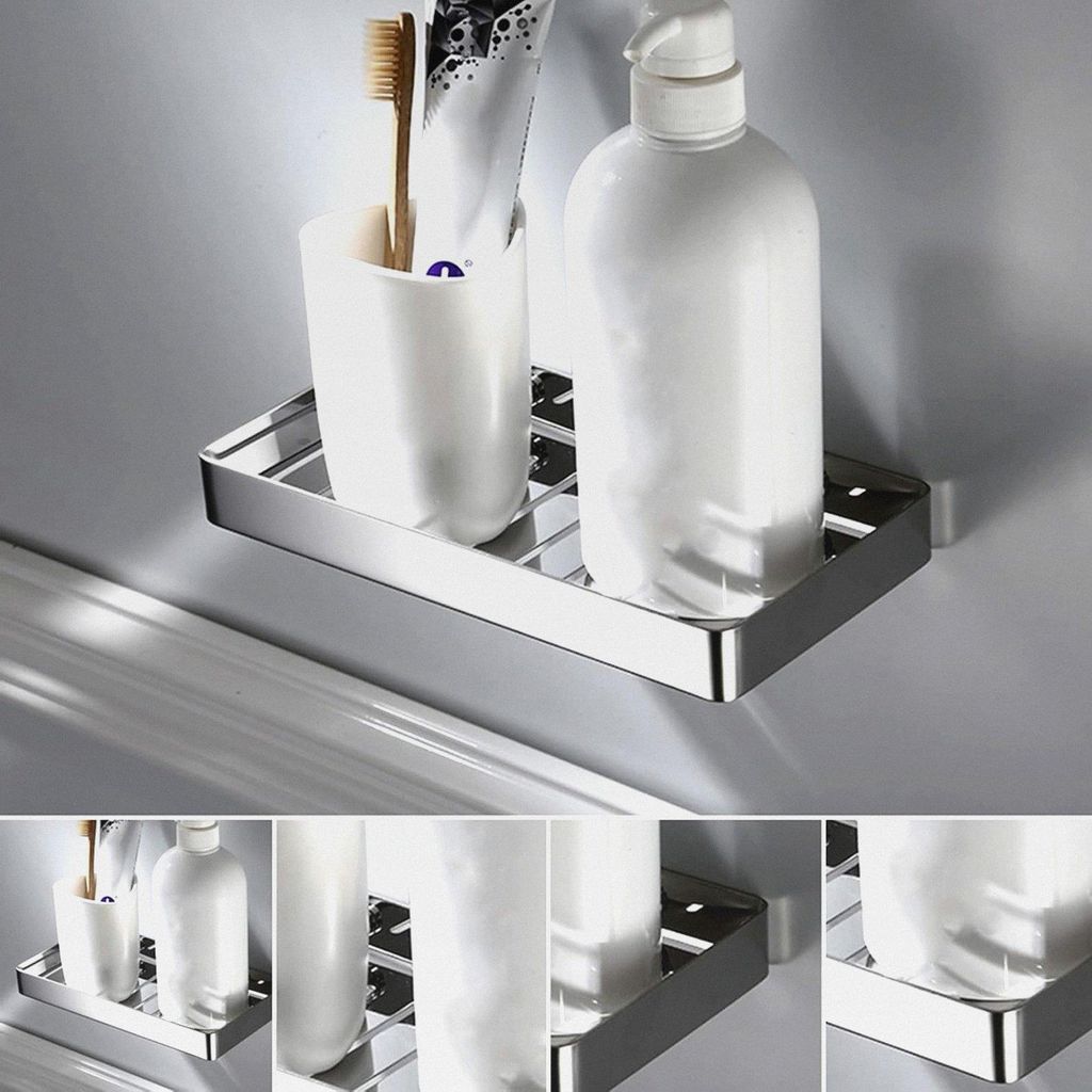 Bad-Regal-Lagerung, Wandhalterung Edelstahl Halter Abflussregal Regal, Combo Organizer Korb für Bad Küche Shampoo Seife (Silber)