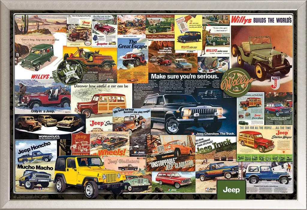 Poster Jeep Vintage Ads avec Cadre Shinsuke Maxi Aluminium Argent 61x91