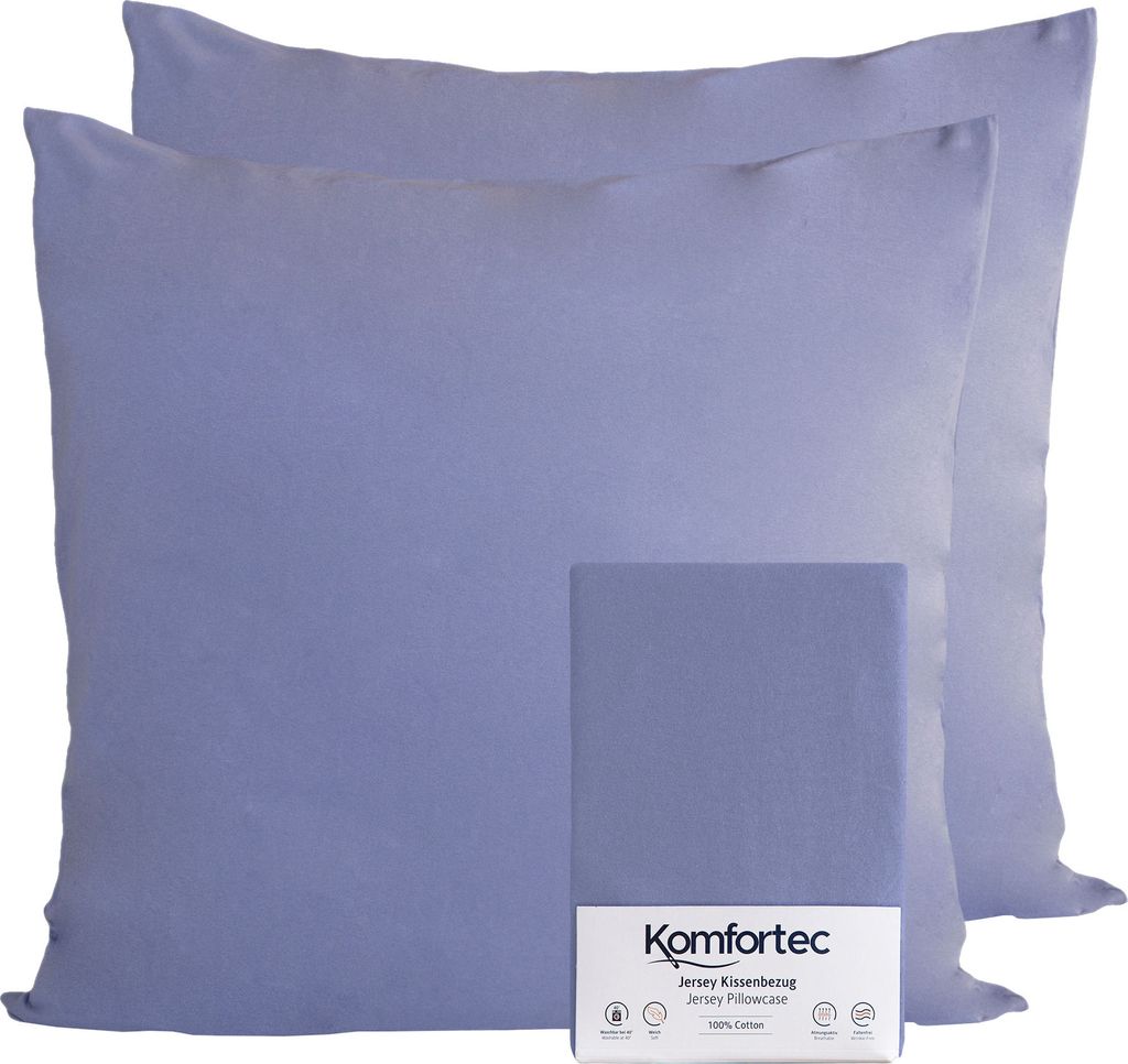 Komfortec 100% Baumwolle Kissenbezüge 2er Set 40x40 cm, Superweicher Premium Jersey Kopfkissenbezug 150 g/m², Kissenhülle, Lila