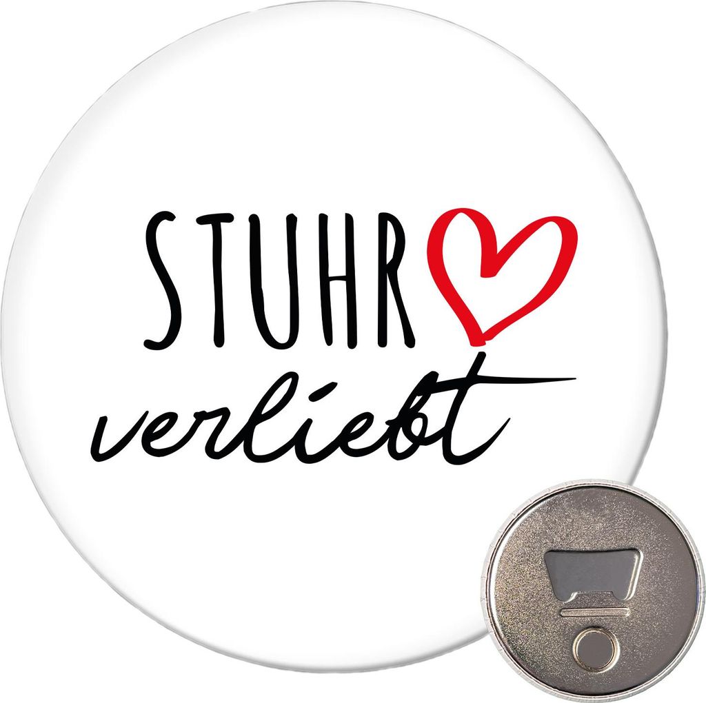 Huuraa Magnet Stuhr verliebt 59mm Kühlschrankmagnet rund Flaschenöffner Geschenkidee