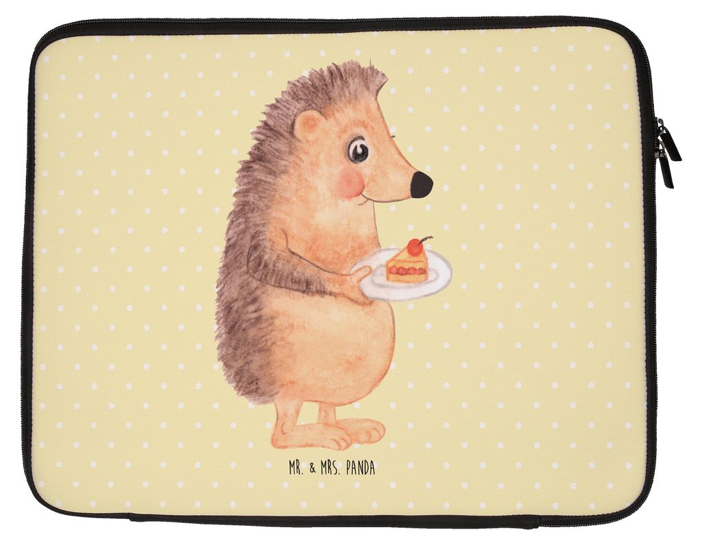 Mr. & Mrs. Panda Laptop Tasche Igel Kuchenstück 33 x 42 cm - Gelb Pastell - Geschenk, Notebook Hülle, Kuchen Backen, Lustige Sprüche, Laptophül...