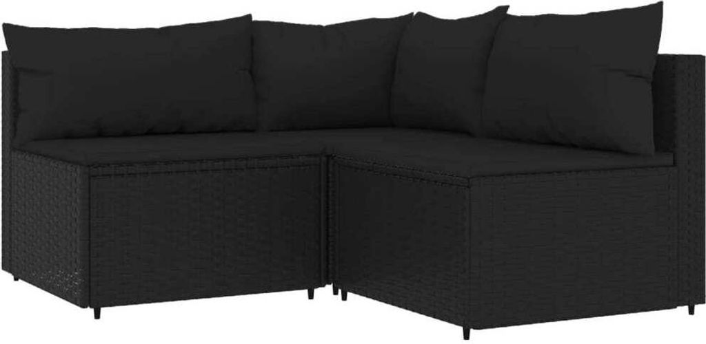 Langlebige 4-tlg. Garten-Lounge-Set mit Kissen Schwarz Poly Rattan - Möbel788522 - Gartensofas