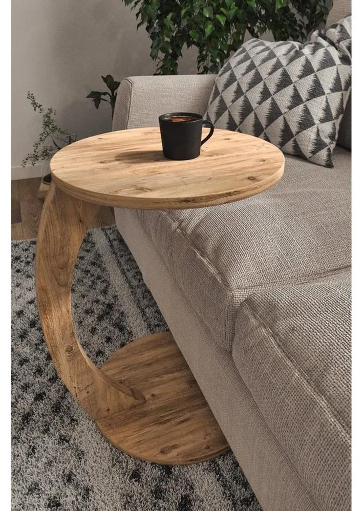 Table d'appoint à roulettes aspect pin de 38x38x56 cm série Nordique