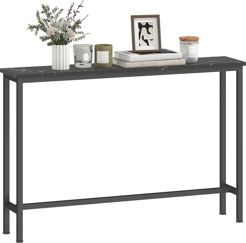 Console d'entrée gain de place table fine 20cm marbre noir et métal