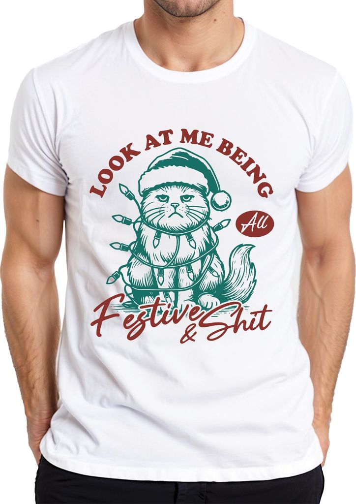 Look At Me Being All Festive And Shit Grumpy Cat Weihnachten Herren T-Shirt, Weiß, XXL