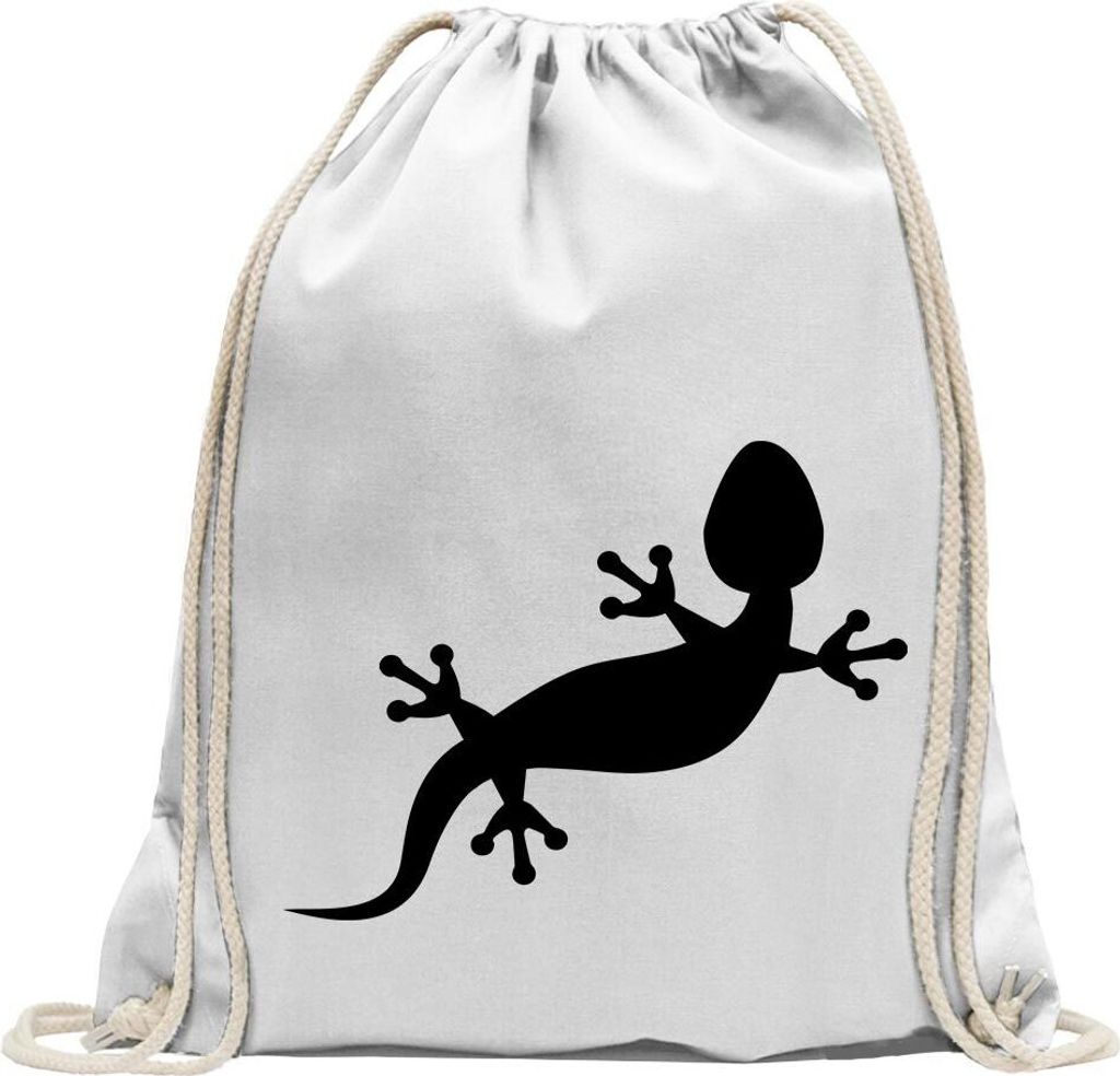 Kiwistar - Turnbeutel - weiss - Gecko Motiv 2 - Fun Rucksack Sport Beutel Gymsack Baumwolle mit Ziehgurt