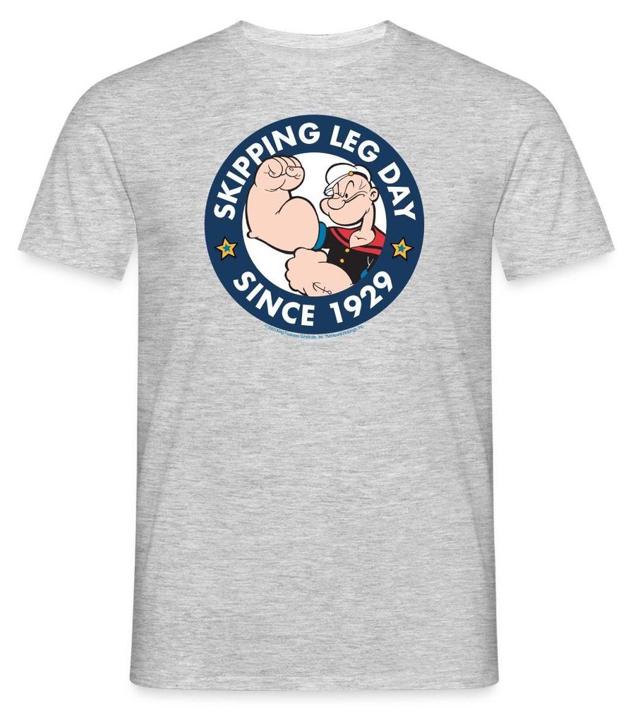 Spreadshirt Popeye Skipping Leg Day Since 1929 Männer T-Shirt, 3XL, Grau meliert