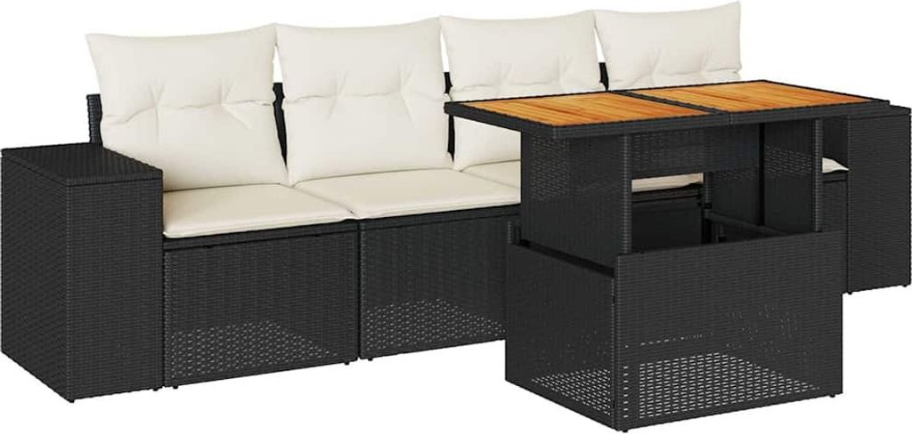 vidaXL 5-tlg. Garten-Sofagarnitur mit Kissen Schwarz Poly Rattan