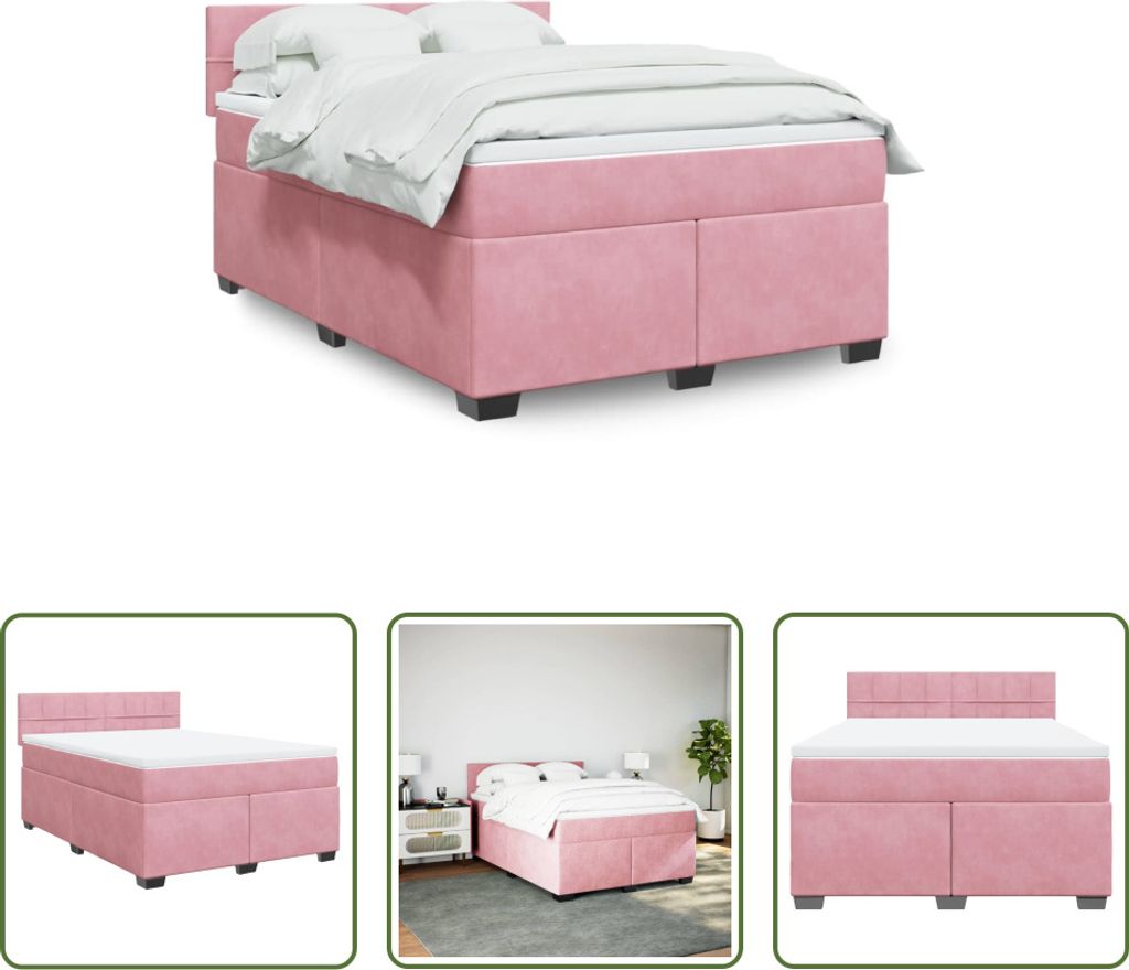 The Living Store Boxspringbett mit Matratze Rosa 140x190 cm Samt
