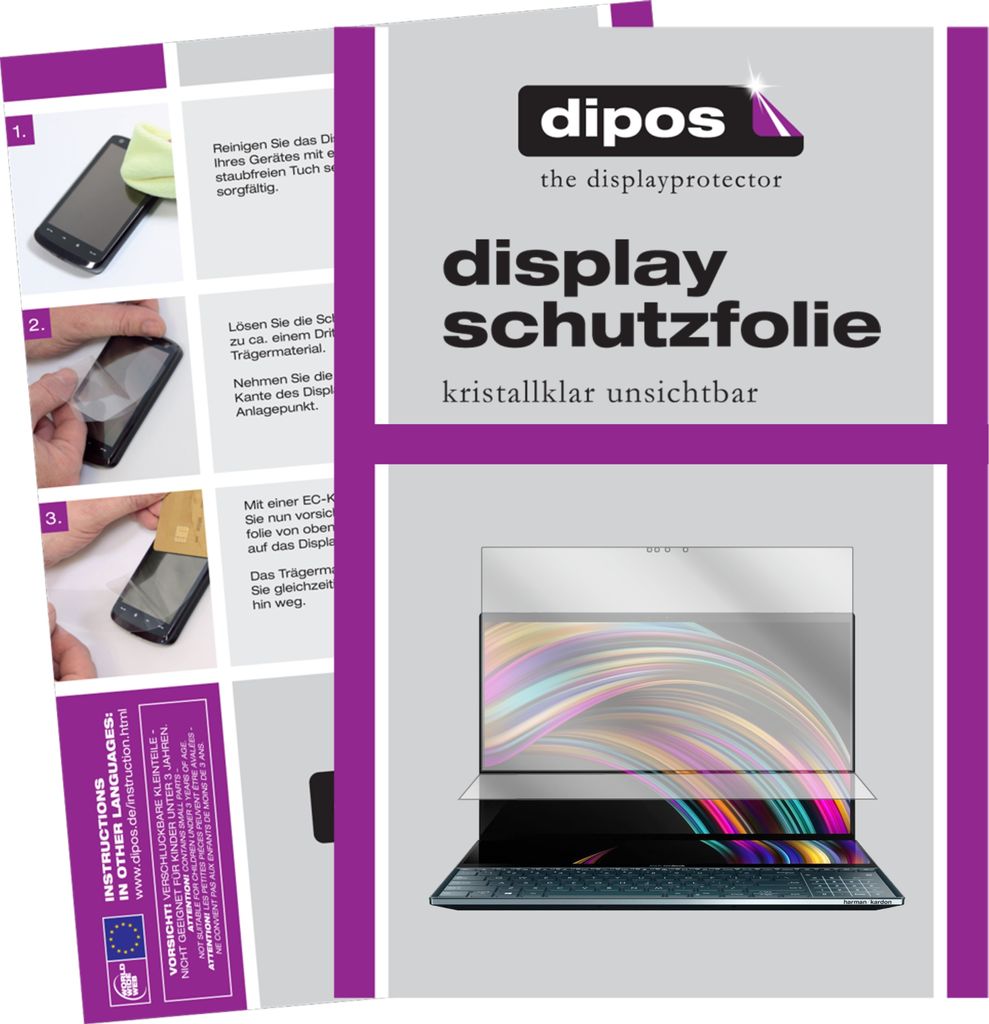 2x Schutzfolie für Asus ZenBook Pro Duo klar Displayschutzfolie Folie Display Schutz dipos