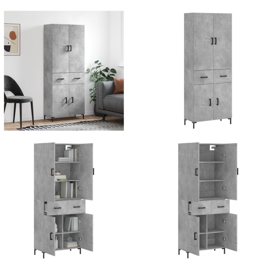 vidaXL Highboard Betongrau 69,5x34x180 cm Holzwerkstoff - Highboard - Highboards - Sideboard - Schrank