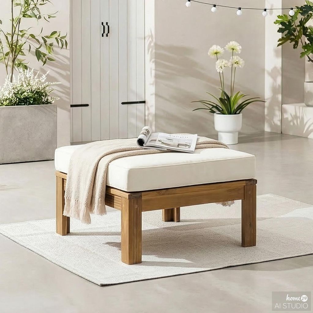 home24 Loungehocker - Webstoff / Akazie Massiv
