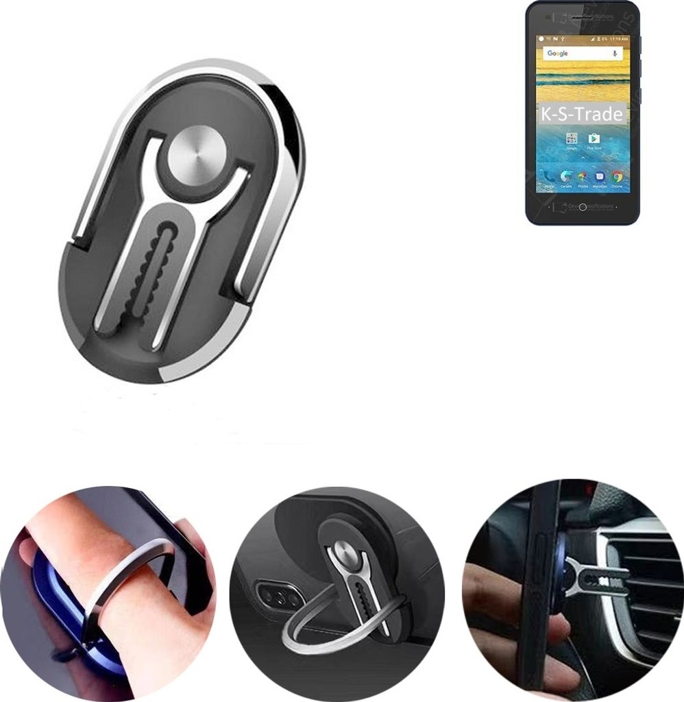 K-S-Trade 3in1 Smartphone-Ring Handy-Ring kompatibel mit ZTE Blade L130 Fingerhalterung Handyring Tischständer Lüftungsgitter-Halterung Tisch