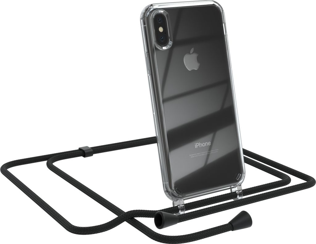 EAZY CASE Handykette kompatibel mit Apple iPhone XS Max, Handyhülle mit Umhängeband, Handykordel, Schutzhülle Clear, Band in Schwarz