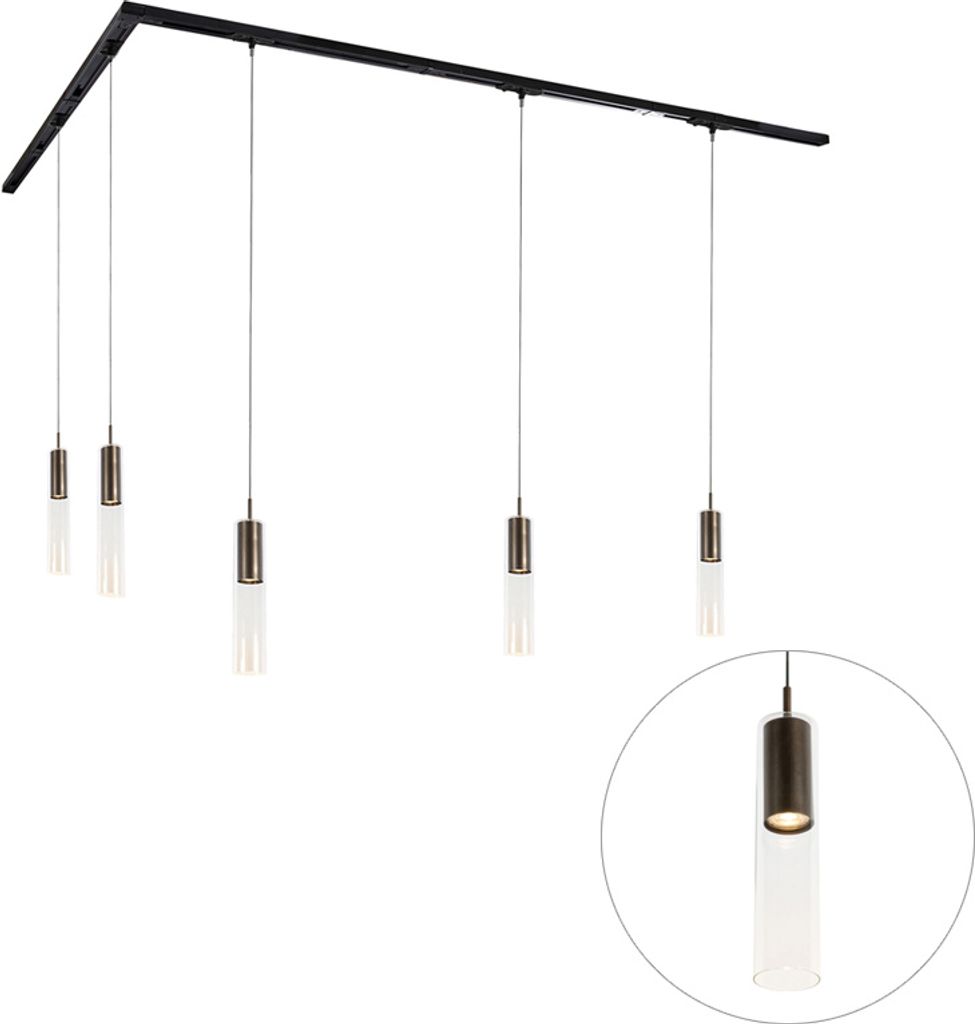 QAZQA - Modern Modernes Schienensystem I Spotlight I Deckenspot I Deckenstrahler I Strahler mit 5-flammig Pendelleuchte I Pendellampe I Hängelampe...