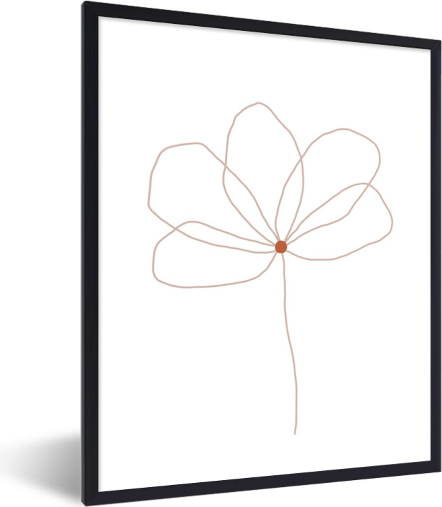 MuchoWow Gerahmtes Poster Blume - Strichzeichnung - Natur 30x40 cm - Poster mit Schwarzem Bilderrahmen Wandposter Rahmen Foto Bilder - Wanddeko -...