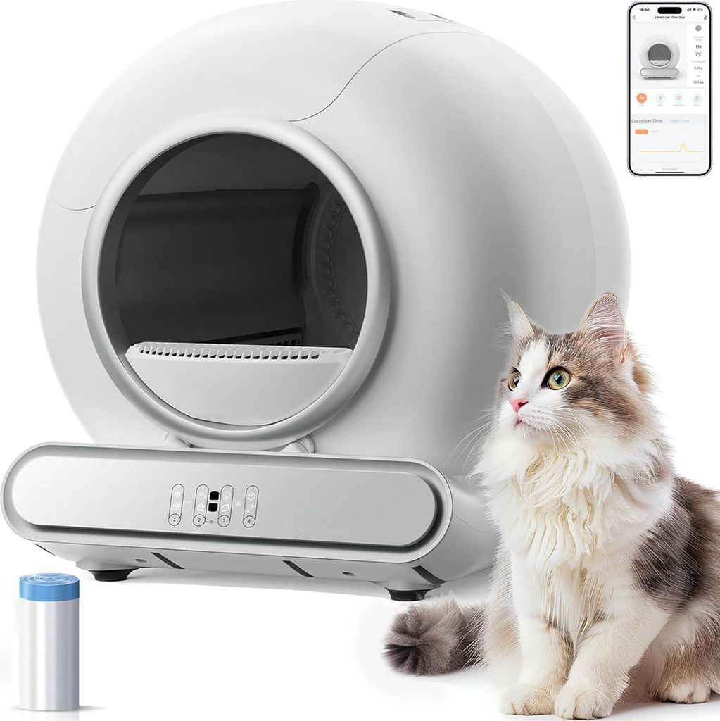 Selbstreinigende Katzentoilette, Selbstreinigende Extra 65 L, Herausnehmbare Sandkontrollbox, App-Steuerung, Selbstreinigende Katzentoilette, Automati