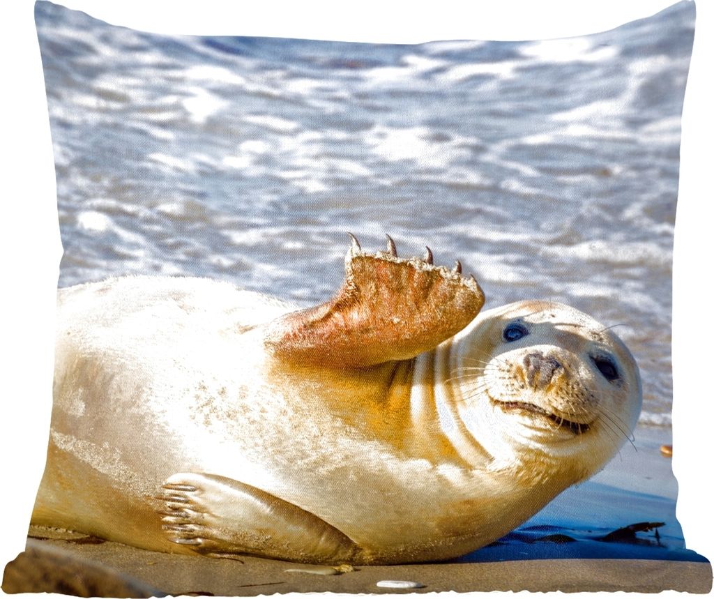 MuchoWow Zierkissen Sofakissen Wohnzimmer Dekokissen 50x50 cm Robbe - Lustig - Schaukel - Kinder - Jungen - Mädchen - Kind - Komfort - Sofakissen