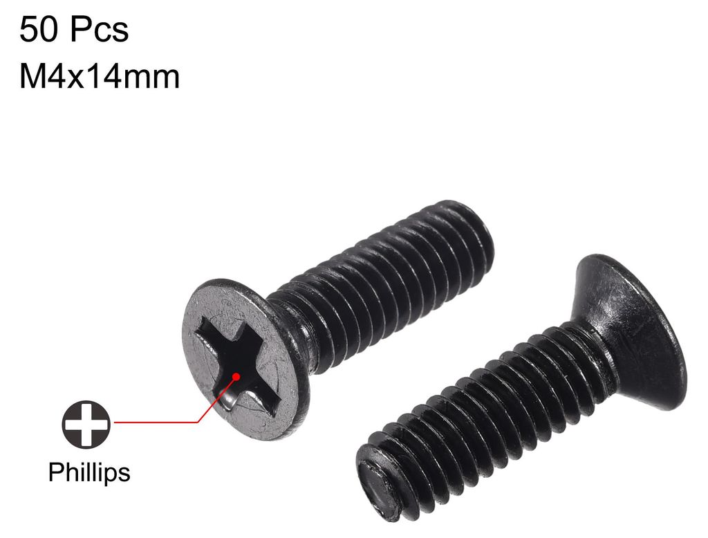 50 Stš¹ck Phillips Senkkopfschrauben M4 x 14mm Kreuzschlitz Flachkopf Schraubverschluss Schwarz fš¹r Laptop PC TV Lš¹fter Schalter