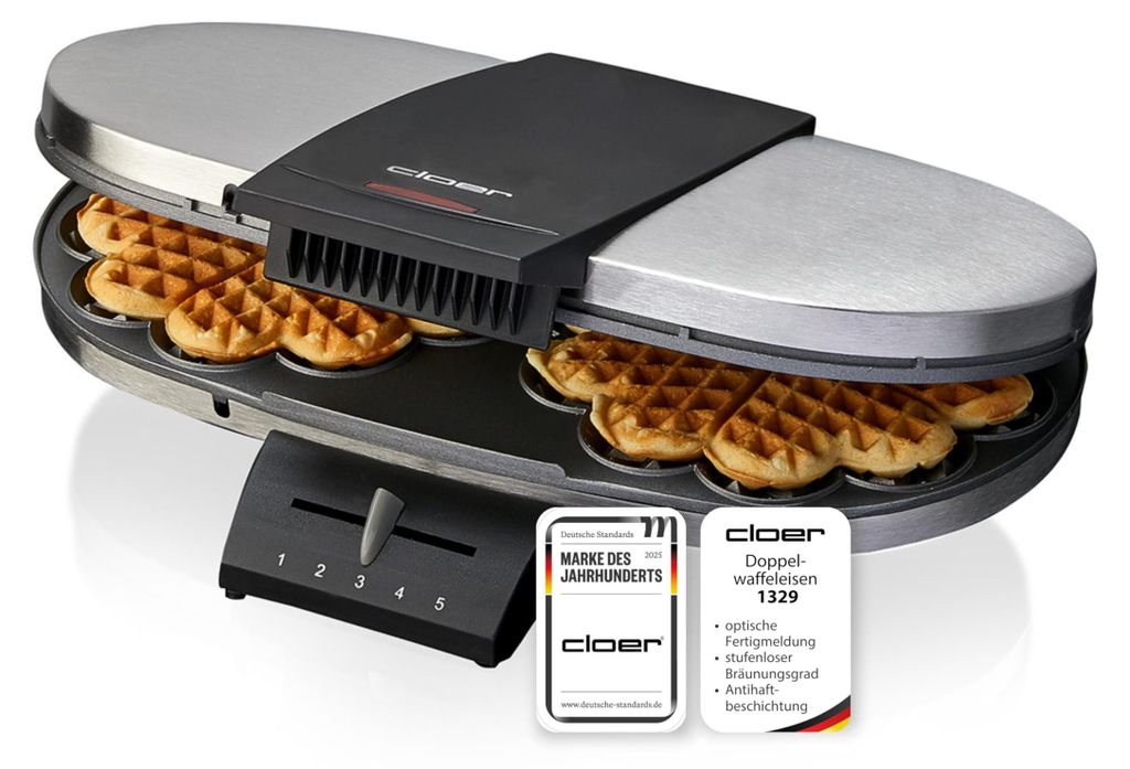 Cloer 1329 Wafelijzer, roestvrijstalen behuizing, 1200 Productafbeelding 
