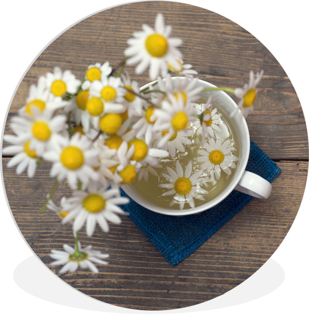 MuchoWow Rundes Wandbild - Runde Bilder Kamille in Tasse Ø 30 cm Kreis Wanddekoration Kunststoff - Wandkreis - Wandschmuck - Schlafzimmer - Bild...