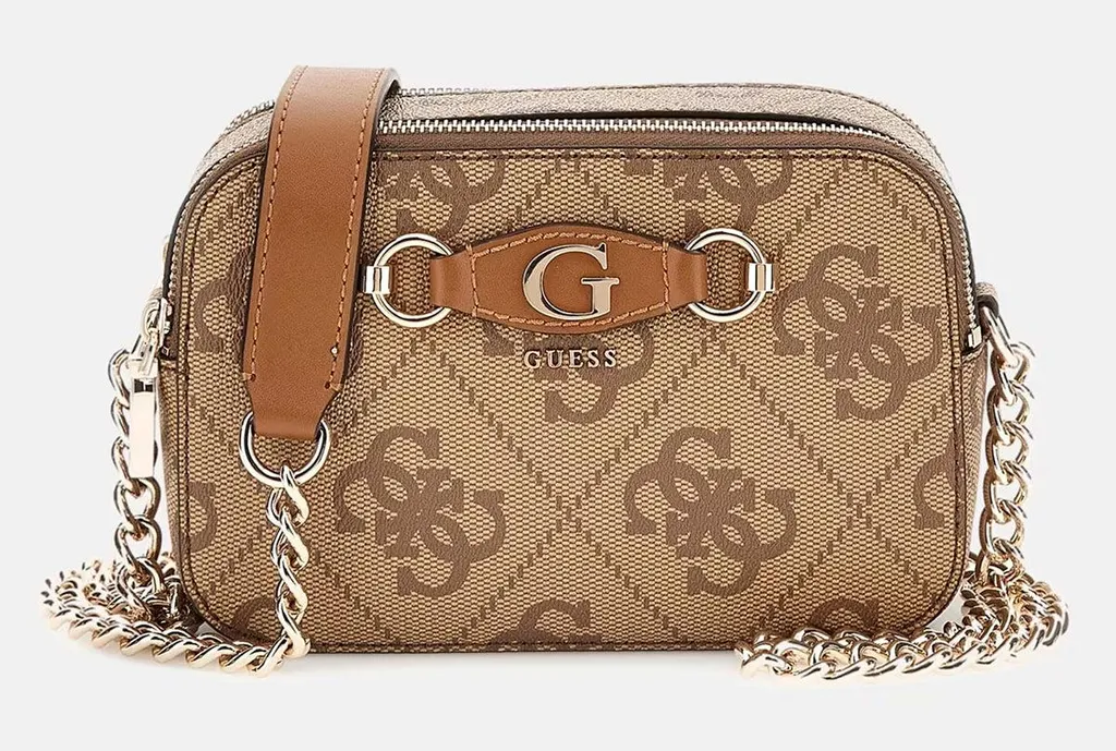 Guess Izzy 4G Logo Mini Crossbody Marrone Beige | Look Senza Tempo
