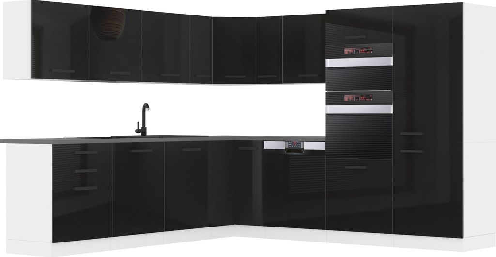 Belini Küchenzeile Küchenblock Küche L-Form JANE Küchenmöbel mit Griffe, Einbauküche ohne Elektrogeräten mit Hängeschränke und Unterschrä...