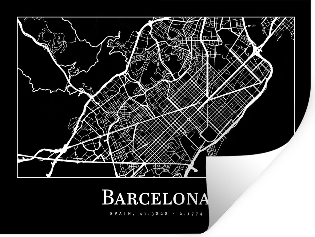 MuchoWow Wandtattoo Wandsticker Wandaufkleber Stadtplan - Barcelona - Karte 40x30 cm Selbstklebend und Repositionierbar - Faltenfrei