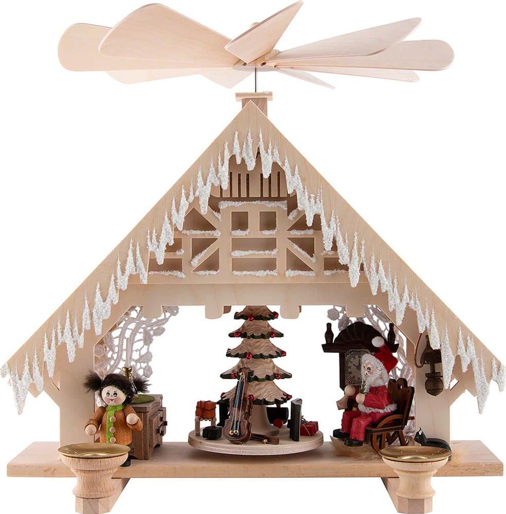 1-stöckige Hauspyramide Weihnachtsstube mit Raureif (28cm) von RATAGS Holzdesign