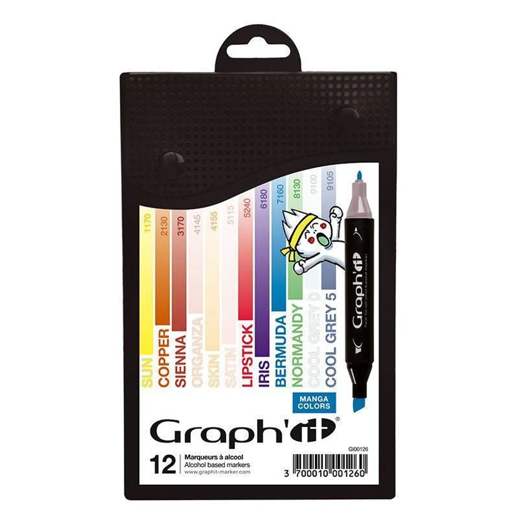Graph'It marqueurs manga : set de 12 feutres à alcool double pointe