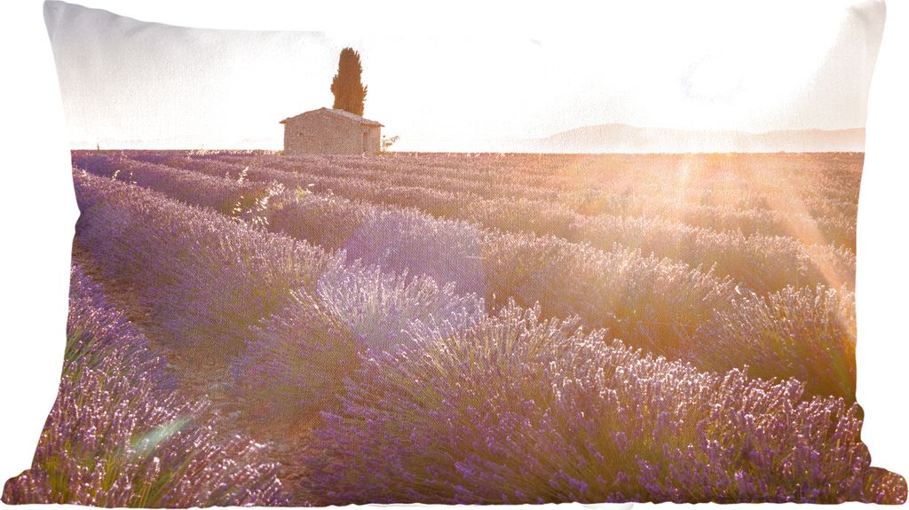 MuchoWow Zierkissen Sofakissen Wohnzimmer Dekokissen 60x40 cm Sonnenaufgang über einem Lavendelfeld - Kopfkissen - Polster mit Foto