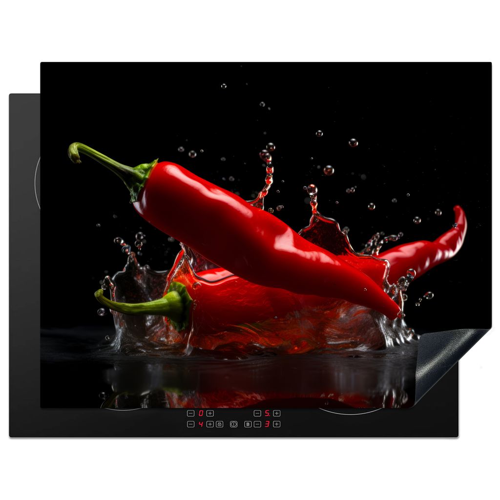 KitchenYeah Herdabdeckplatte Paprika - Rot - Schwarz - Wasser - Gemüse , 77x59cm, Küche Deko, Glaskeramikfeld Herdabdeckung, Abdeckplatte fùr ...