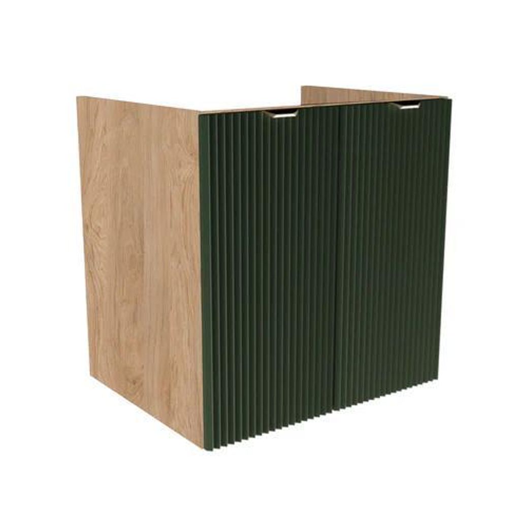 WENA Waschtischunterschrank ohne Oberteil mit Türen 60 cm, geriffelte Fronten, Griffe aus Metall in der Farbe Gold Willy (Farbe: Salbei/Walnuss)