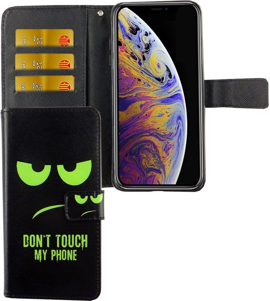 Apple iPhone XS Max Tasche Handy Hülle Schutz-Cover Flip-Case mit Kartenfach Don't touch my phone